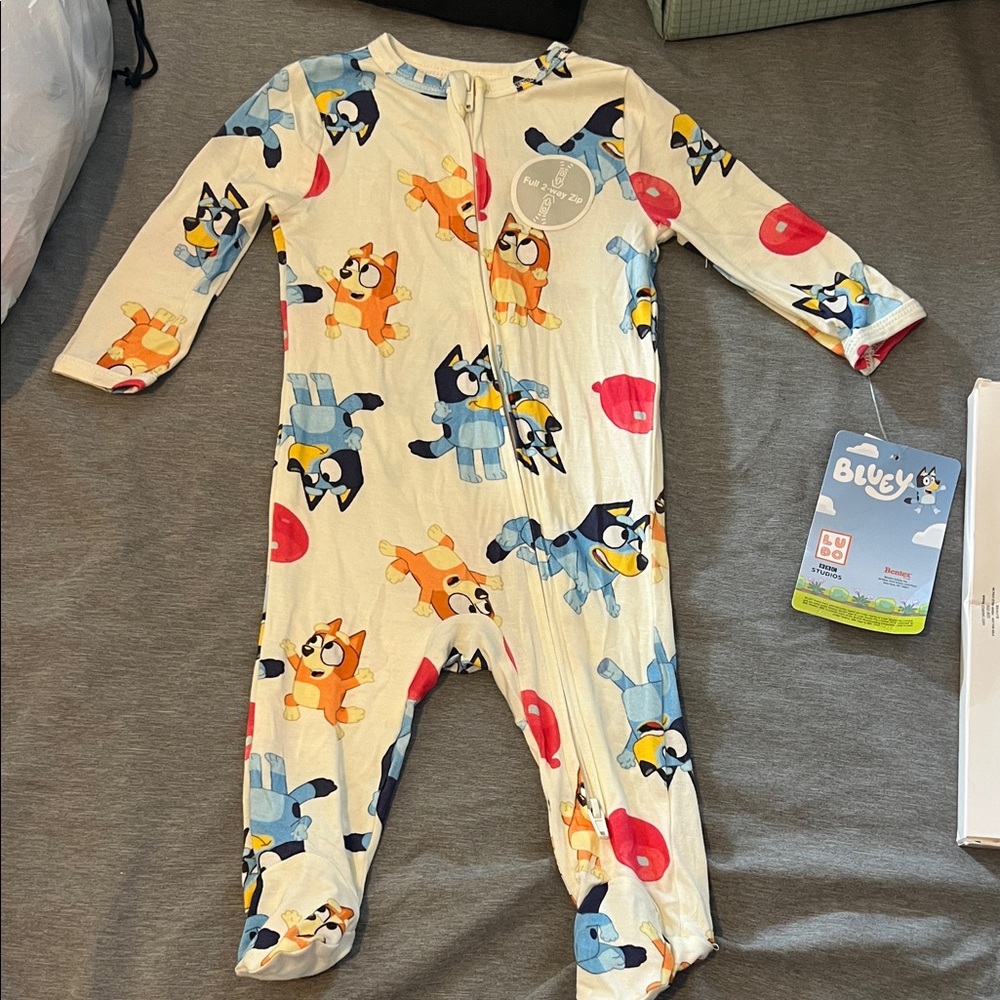 Bluey Kids Footie Pajama - Cream with Blue and Orange
